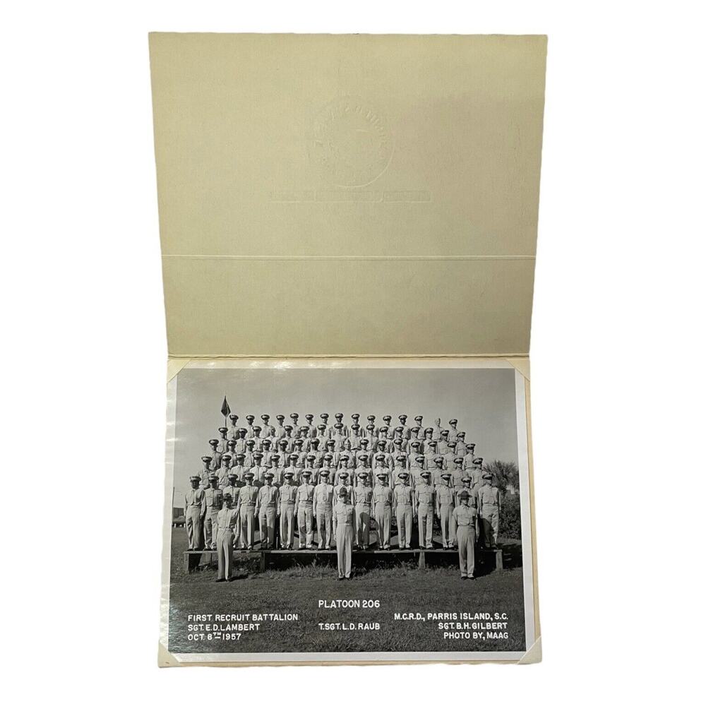RECRUIT PARRIS ISLAND MARINE CORPS PLATOON 206 GRADUATION PHOTO PICTURE 1957